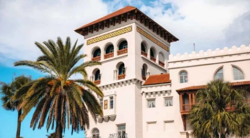 Spanish-style St. Augustine building with a clay tile roof
